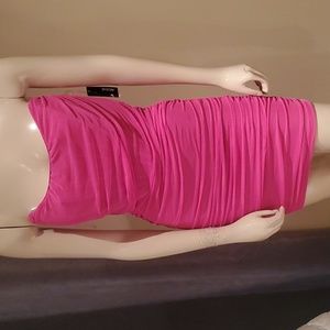 NWT Hot Pink Fuchsia Ruched Corset Mini Dress Barbiecore Summer